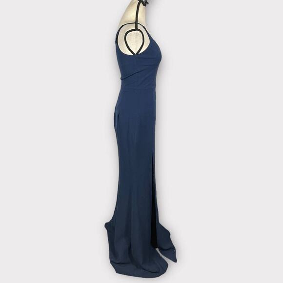 Dress the Population Iris Slit Crepe Gown Women's XS Navy Blue Sleeveless NWOT - Picture 6 of 13